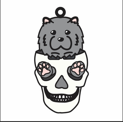DN058 - MDF Doodle Dog Skull 3 Hanging - With or without Banner - Olifantjie - Wooden - MDF - Lasercut - Blank - Craft - Kit - Mixed Media - UK