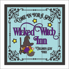 OL2320 - MDF Farmhouse Doodle Halloween  - Square layered Plaque - Wicked Witch Inn - Olifantjie - Wooden - MDF - Lasercut - Blank - Craft - Kit - Mixed Media - UK