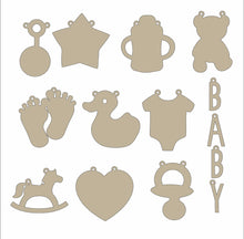 OL2859 - MDF set 14 shapes - Baby Theme - Olifantjie - Wooden - MDF - Lasercut - Blank - Craft - Kit - Mixed Media - UK