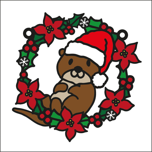 OL2734 - MDF Christmas Otter doodle Holly Bauble - Olifantjie - Wooden - MDF - Lasercut - Blank - Craft - Kit - Mixed Media - UK