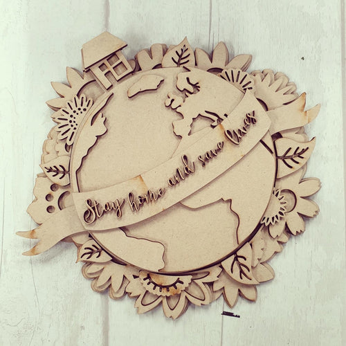 SJ313 - MDF Sarah Jane World with Flowers - Olifantjie - Wooden - MDF - Lasercut - Blank - Craft - Kit - Mixed Media - UK