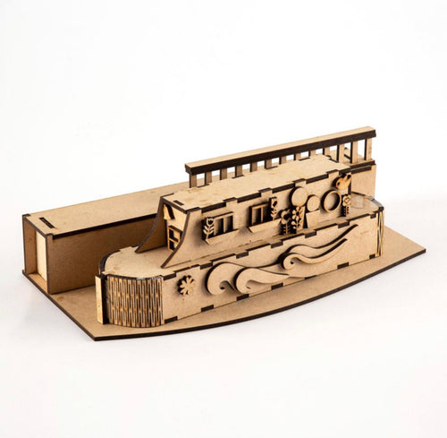 HC080 - MDF 3D Barge Boat Kit - Olifantjie - Wooden - MDF - Lasercut - Blank - Craft - Kit - Mixed Media - UK