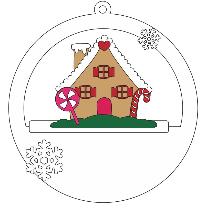 CH399 - MDF Christmas 3D layered bauble -  Gingerbread House - Olifantjie - Wooden - MDF - Lasercut - Blank - Craft - Kit - Mixed Media - UK