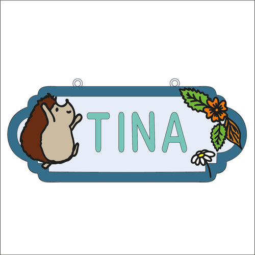 SS172 - MDF Doodle Woodland Animal - Hedgehog Personalised Street Sign - Large (12 letters) - Olifantjie - Wooden - MDF - Lasercut - Blank - Craft - Kit - Mixed Media - UK