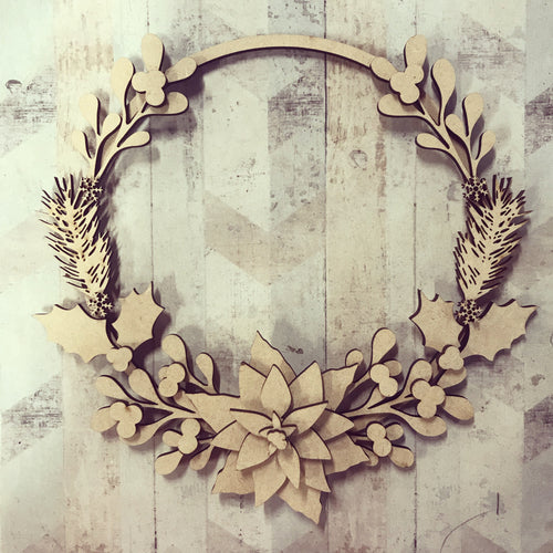 W078 - MDF Christmas Mistletoe poinsettia Personalised Wreath - Olifantjie - Wooden - MDF - Lasercut - Blank - Craft - Kit - Mixed Media - UK