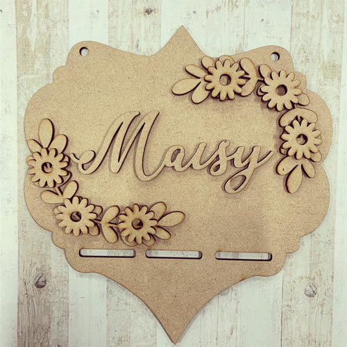 BH031 - MDF Daisy Themed - Medal / Bow Holder - Personalised & Choice of Shape - Olifantjie - Wooden - MDF - Lasercut - Blank - Craft - Kit - Mixed Media - UK