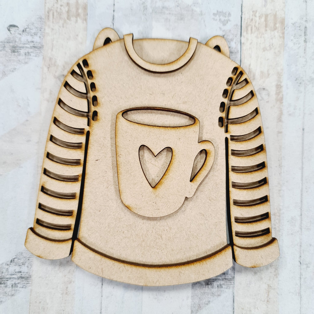 SJ477 - MDF Layered Autumn winter Cup Jumper Bauble - Olifantjie - Wooden - MDF - Lasercut - Blank - Craft - Kit - Mixed Media - UK