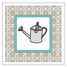 OL1664- MDF Rattan effect square plaque - Gardening Doodles - Watering Can - Olifantjie - Wooden - MDF - Lasercut - Blank - Craft - Kit - Mixed Media - UK