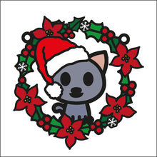 OL2755 - MDF Christmas Cat doodle Holly Bauble - Olifantjie - Wooden - MDF - Lasercut - Blank - Craft - Kit - Mixed Media - UK
