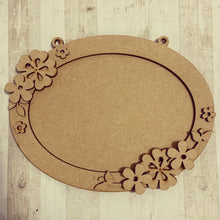 OV005 - MDF Oval Retro Flower Themed Photo Frame With Hanging - Olifantjie - Wooden - MDF - Lasercut - Blank - Craft - Kit - Mixed Media - UK