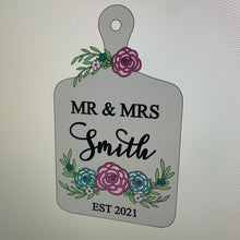 OL675 - MDF chopping board -  Mr & Mrs, Mr & Mr, Mrs & Mrs floral personalised - Olifantjie - Wooden - MDF - Lasercut - Blank - Craft - Kit - Mixed Media - UK