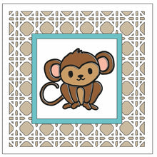 OL1724 - MDF Rattan effect square plaque with jungle doodle - Monkey 3 - Olifantjie - Wooden - MDF - Lasercut - Blank - Craft - Kit - Mixed Media - UK