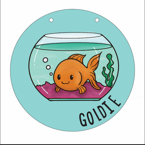 DN014 - MDF Goldfish Bowl Doodle - Round Personalised Layered Plaque - Olifantjie - Wooden - MDF - Lasercut - Blank - Craft - Kit - Mixed Media - UK