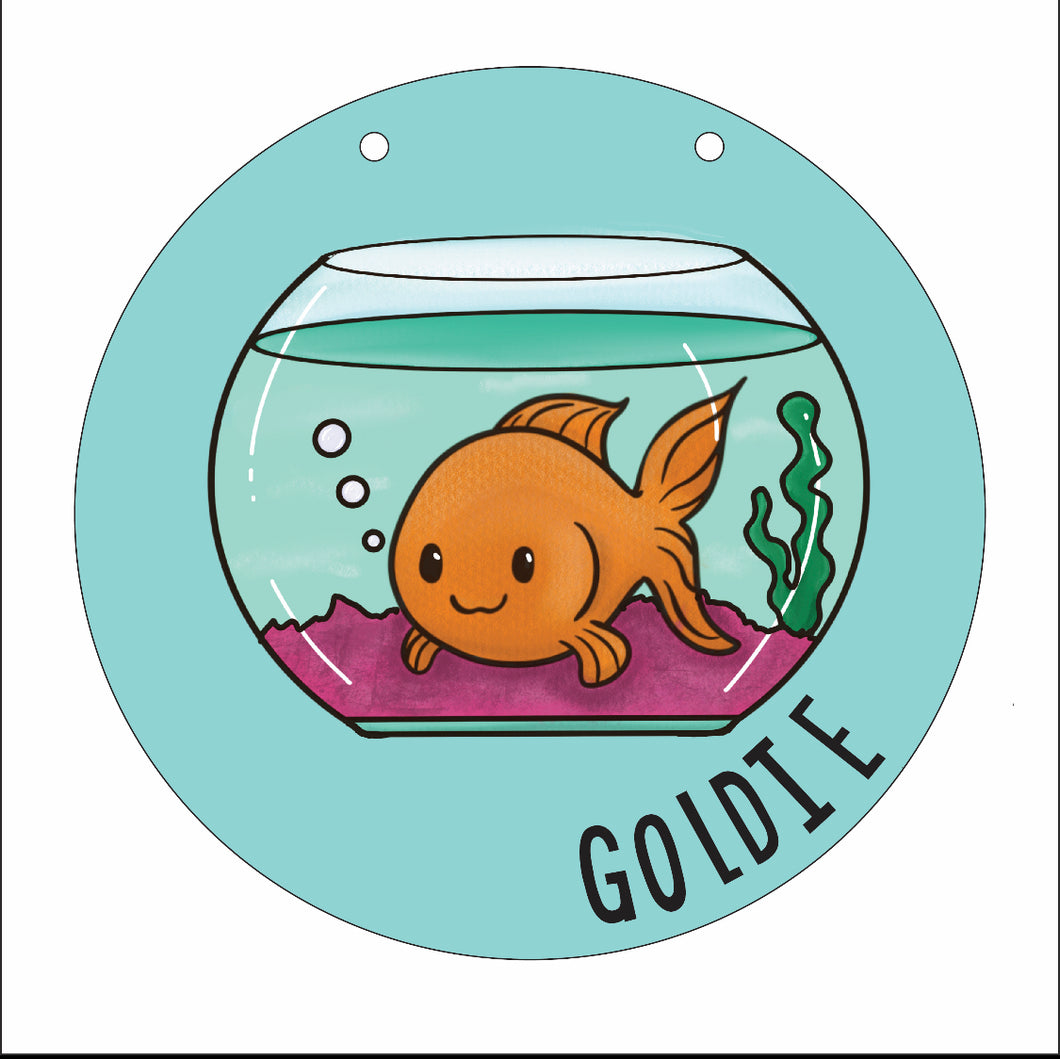 DN014 - MDF Goldfish Bowl Doodle - Round Personalised Layered Plaque - Olifantjie - Wooden - MDF - Lasercut - Blank - Craft - Kit - Mixed Media - UK