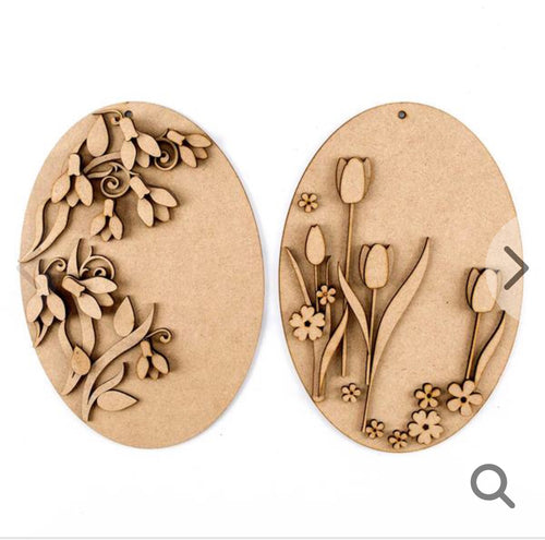 HC001 - MDF Snowdrops and Spring - x2 Plaques - Olifantjie - Wooden - MDF - Lasercut - Blank - Craft - Kit - Mixed Media - UK
