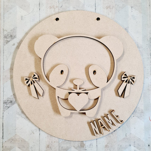 OL2950 MDF Panda Layered - Round Scene Personalised  Plaque with - Olifantjie - Wooden - MDF - Lasercut - Blank - Craft - Kit - Mixed Media - UK