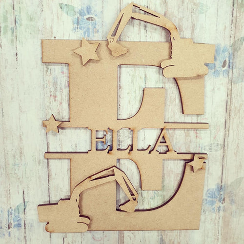 FL029 - Diggers MDF Personalised Split Letter - Olifantjie - Wooden - MDF - Lasercut - Blank - Craft - Kit - Mixed Media - UK