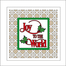 OL2291 - MDF Rattan effect square plaque Christmas Farmhouse Doodle - Joy to the world - Olifantjie - Wooden - MDF - Lasercut - Blank - Craft - Kit - Mixed Media - UK