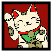 OL3046 - MDF Lucky Cat Square plaque - Style 1 - Olifantjie - Wooden - MDF - Lasercut - Blank - Craft - Kit - Mixed Media - UK