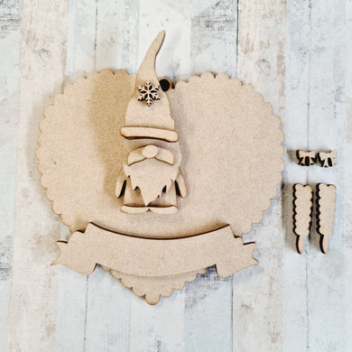 Sale OL1125 - MDF Gnome, Scallop Heart 10cm bauble - Olifantjie - Wooden - MDF - Lasercut - Blank - Craft - Kit - Mixed Media - UK