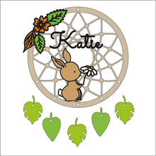 DC080- MDF Doodle Woodland -   Bunny  Dream Catcher - with Initials, Name or Wording - Olifantjie - Wooden - MDF - Lasercut - Blank - Craft - Kit - Mixed Media - UK