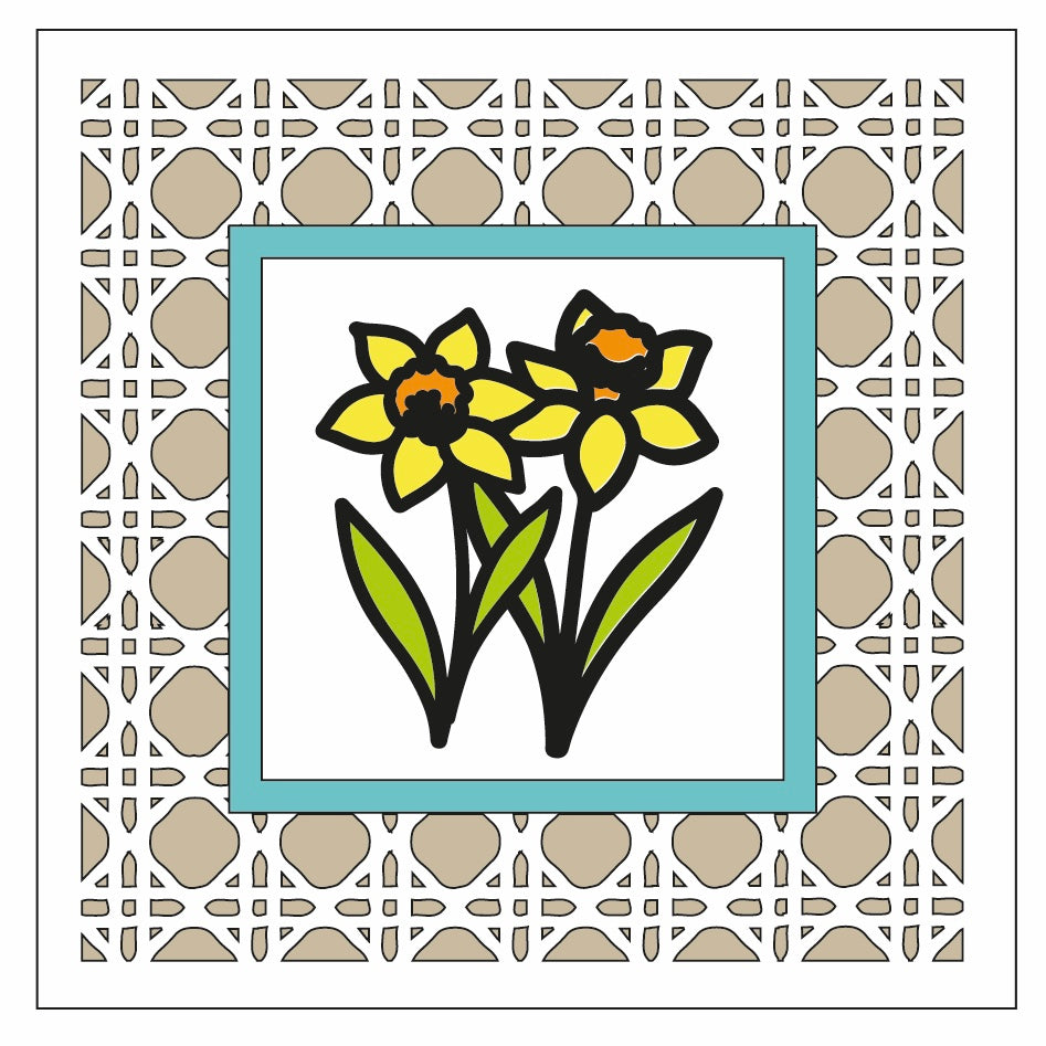 OL1662- MDF Rattan effect square plaque - Gardening Doodles - Daffodil ...