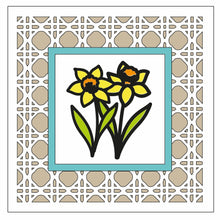 OL1662- MDF Rattan effect square plaque - Gardening Doodles - Daffodils - Olifantjie - Wooden - MDF - Lasercut - Blank - Craft - Kit - Mixed Media - UK