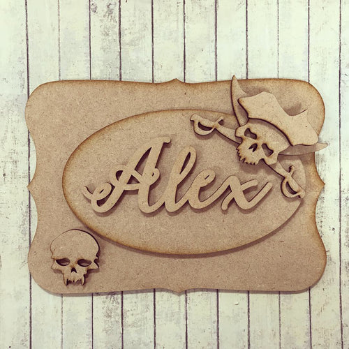 OP013 - MDF Pirate Skulls Themed Personalised Plaque - Olifantjie - Wooden - MDF - Lasercut - Blank - Craft - Kit - Mixed Media - UK