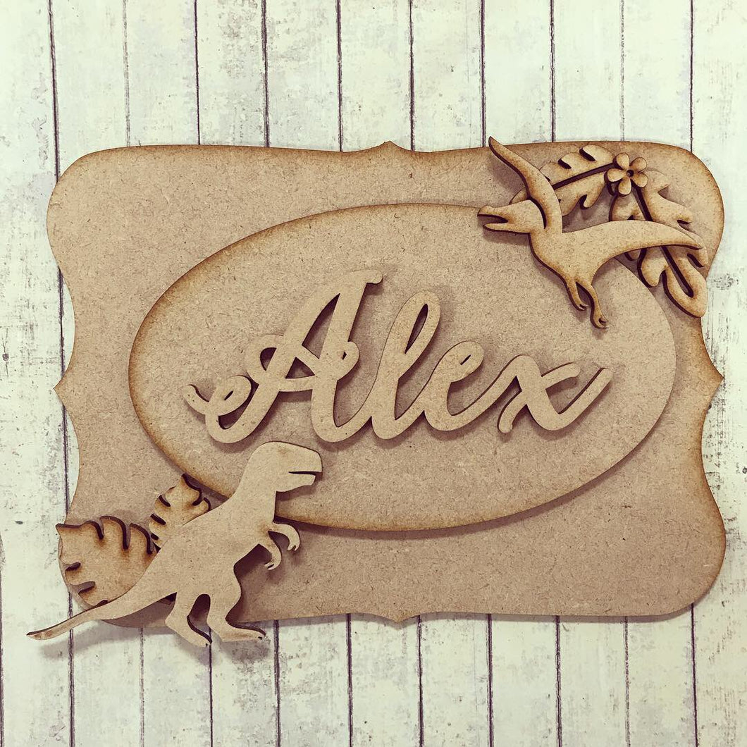 OP019 - MDF SJ Dinosaurs Themed Personalised Plaque - Olifantjie - Wooden - MDF - Lasercut - Blank - Craft - Kit - Mixed Media - UK