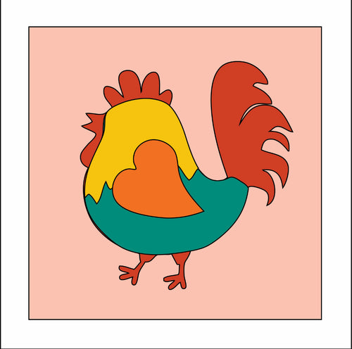 OL3160 - MDF Ladder Insert Tile -  Rooster 1 - Olifantjie - Wooden - MDF - Lasercut - Blank - Craft - Kit - Mixed Media - UK