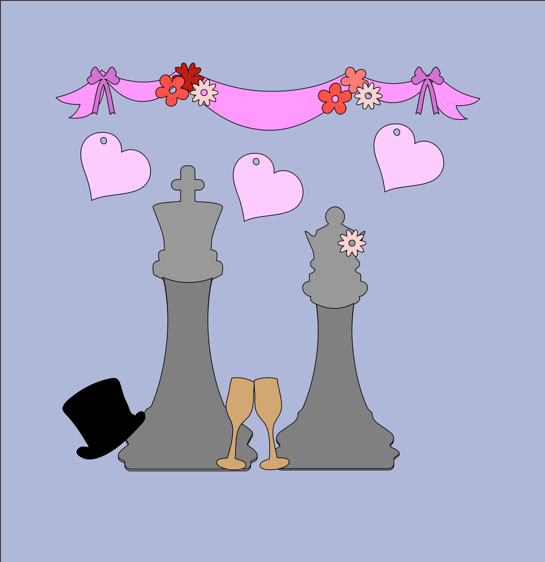 FA016 - MDF Wedding Chess Piece Family - Olifantjie - Wooden - MDF - Lasercut - Blank - Craft - Kit - Mixed Media - UK