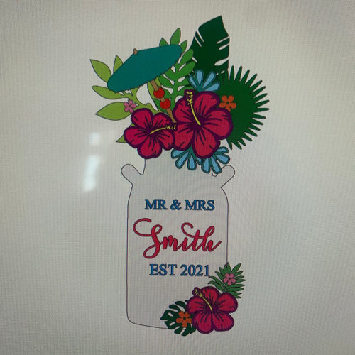 Sale OL769 - MDF Personalised Wedding themed Large Floral Milk Churn - Tropical - Olifantjie - Wooden - MDF - Lasercut - Blank - Craft - Kit - Mixed Media - UK