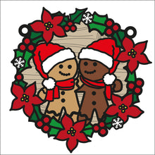 OL2695 - MDF Christmas Gingerbread doodle Large Holly Wreath Plaque - Olifantjie - Wooden - MDF - Lasercut - Blank - Craft - Kit - Mixed Media - UK