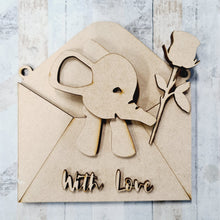 OL1253 - MDF Layered Envelope - Optional Hanging - Elephant  - Rose - Olifantjie - Wooden - MDF - Lasercut - Blank - Craft - Kit - Mixed Media - UK