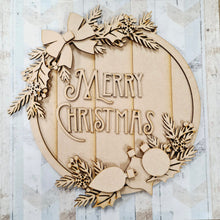 CH409 - MDF Large Merry Christmas Bauble Wreath and Backing - Olifantjie - Wooden - MDF - Lasercut - Blank - Craft - Kit - Mixed Media - UK