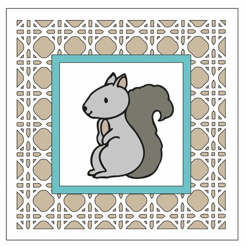 OL1503 - MDF Rattan effect square plaque with doodle animal - Squirrel - Olifantjie - Wooden - MDF - Lasercut - Blank - Craft - Kit - Mixed Media - UK