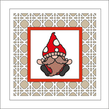 OL2208 - MDF Rattan Effect Square Plaque Gonk Doodle -  Mushroom woodland gnome - Olifantjie - Wooden - MDF - Lasercut - Blank - Craft - Kit - Mixed Media - UK