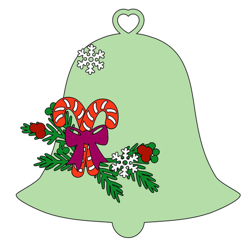CH366 - MDF Candy Cane Themed Hanging Bell Bauble - Olifantjie - Wooden - MDF - Lasercut - Blank - Craft - Kit - Mixed Media - UK