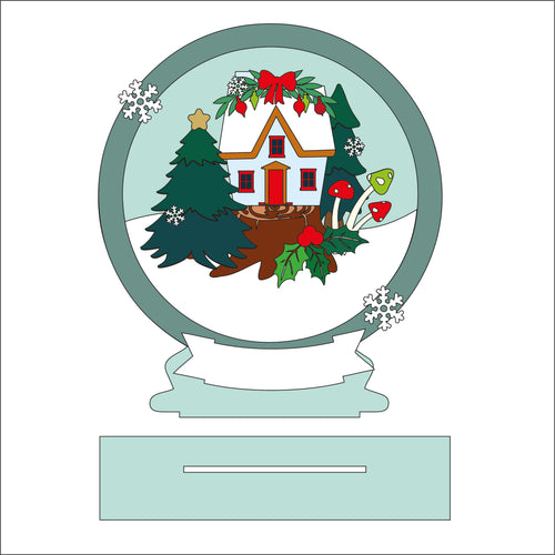 OL2568 - MDF Christmas Farmhouse Freestanding Snowglobe  - Woodland Cottage - Olifantjie - Wooden - MDF - Lasercut - Blank - Craft - Kit - Mixed Media - UK