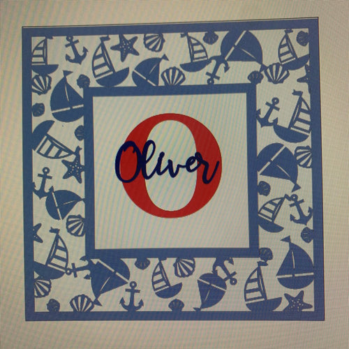 OL904 - MDF Personalised Square Plaque Frame - Sailboat Nautical - Olifantjie - Wooden - MDF - Lasercut - Blank - Craft - Kit - Mixed Media - UK