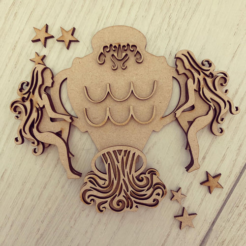 SJ202 - MDF Zodiac various sizes - Aquarius - Olifantjie - Wooden - MDF - Lasercut - Blank - Craft - Kit - Mixed Media - UK