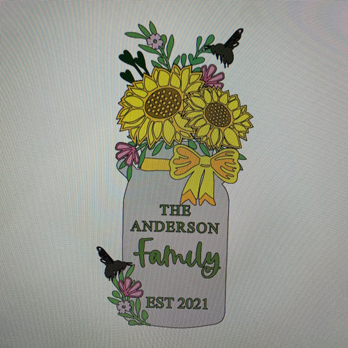 OL709 - MDF Personalised Family Large Floral Milk Churn - Sunflower - Olifantjie - Wooden - MDF - Lasercut - Blank - Craft - Kit - Mixed Media - UK