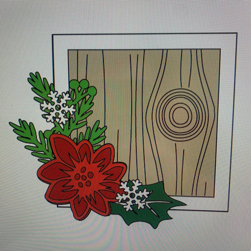 OL730  - MDF Square wreath with backing   - Christmas Poinsettia - Olifantjie - Wooden - MDF - Lasercut - Blank - Craft - Kit - Mixed Media - UK