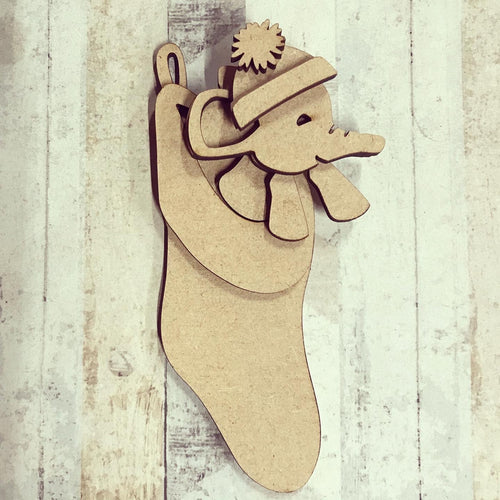 OL1134 - MDF Stocking Oli - Bobble hat - Olifantjie - Wooden - MDF - Lasercut - Blank - Craft - Kit - Mixed Media - UK