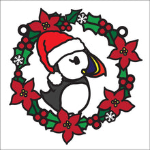 OL2770  - MDF Christmas Puffin doodle Holly Bauble - Olifantjie - Wooden - MDF - Lasercut - Blank - Craft - Kit - Mixed Media - UK