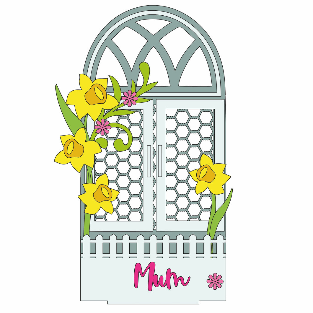 OL1338 - MDF Daffodils personalised  window box - Olifantjie - Wooden - MDF - Lasercut - Blank - Craft - Kit - Mixed Media - UK