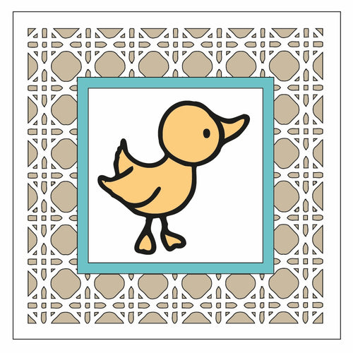 OL1487 - MDF Rattan effect square plaque with doodle animal - duck - Olifantjie - Wooden - MDF - Lasercut - Blank - Craft - Kit - Mixed Media - UK