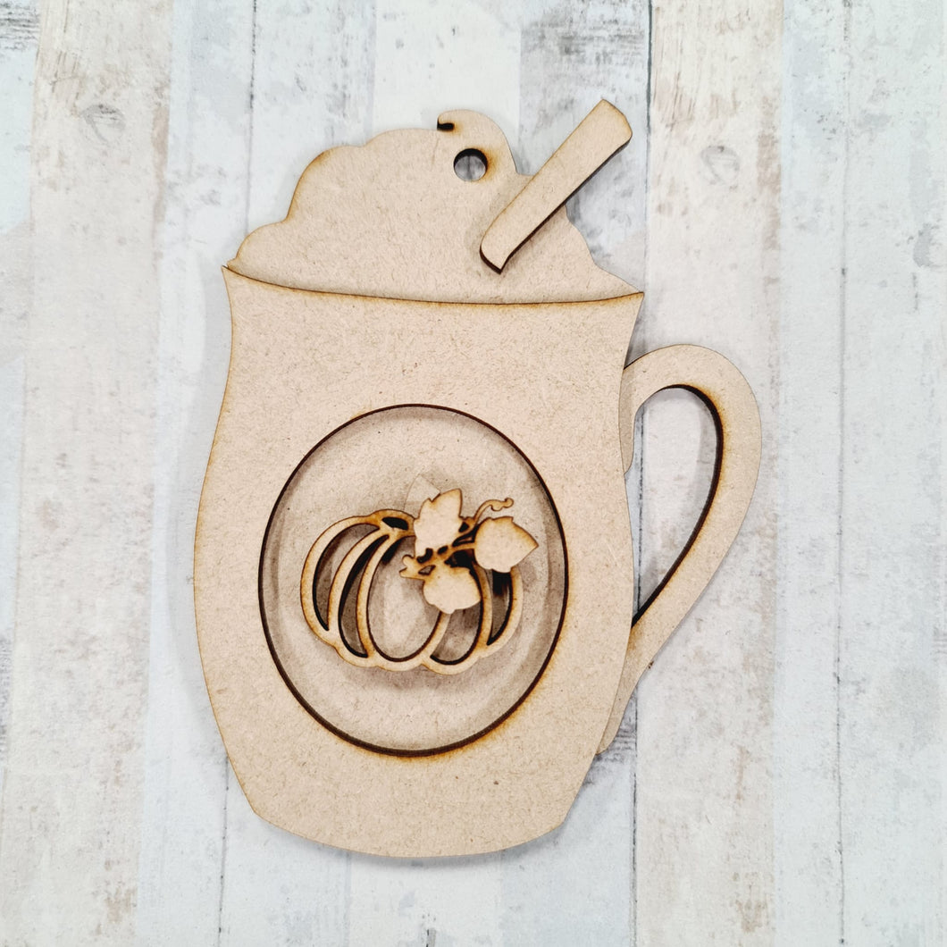 SJ484 - MDF Cup Bauble Hanging Decoration  Sarah Jane design - pumpkin and cream - Olifantjie - Wooden - MDF - Lasercut - Blank - Craft - Kit - Mixed Media - UK