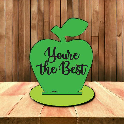 OL3117 - MDF Freestanding Apple - Choice of wording - Olifantjie - Wooden - MDF - Lasercut - Blank - Craft - Kit - Mixed Media - UK