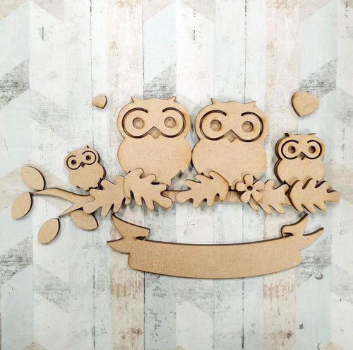 FA018 - MDF Owl Family Set - Olifantjie - Wooden - MDF - Lasercut - Blank - Craft - Kit - Mixed Media - UK